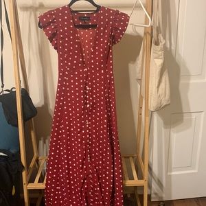 Plunge polka dot maxi dress